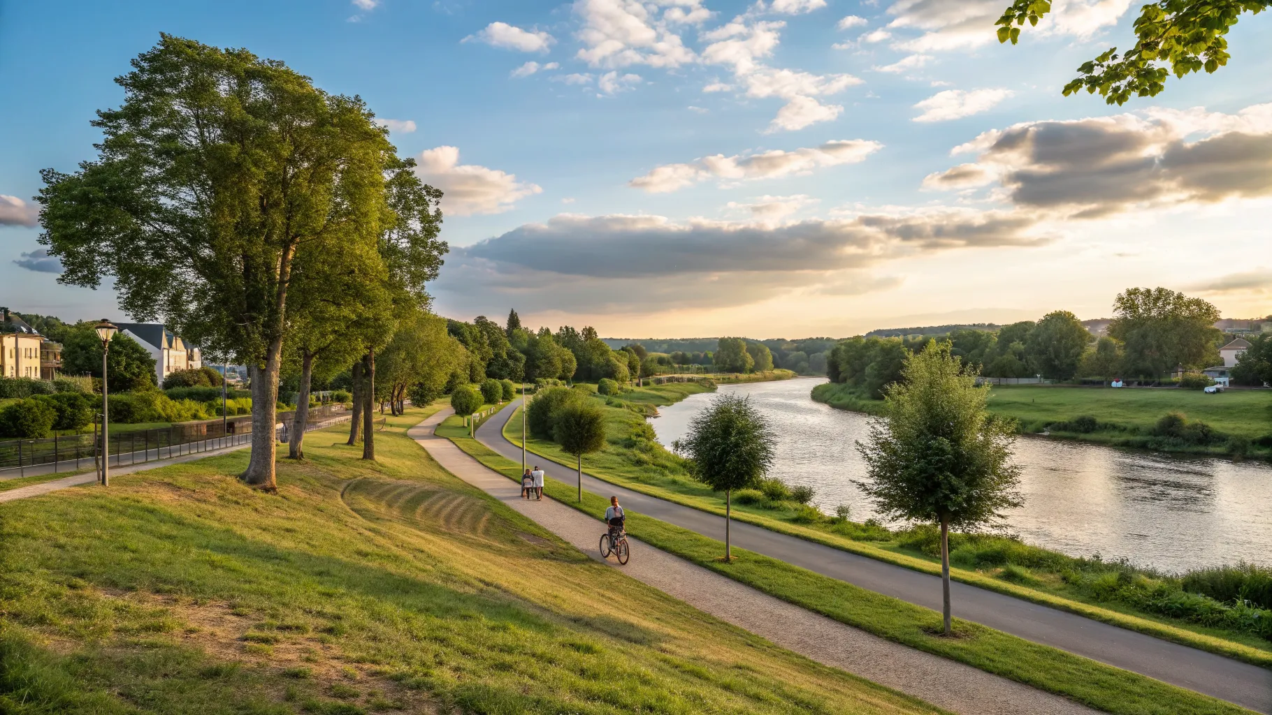 Les bords de la Vilaine à Noyal-sur-Vilaine, chemin de promenade et de vélo le long de la rivière.